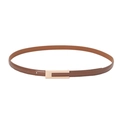 Minimalist vintage slim brown leather belt with elegant light gold rectangular buckle - 105cm / Khaki