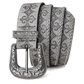 Vintage western cowboy belt with embossed floral pattern and silver metal buckle - Silver Gray / 115cm