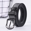 Schwarzer Ledergürtel für Damen mit weißen Doppelnähten und Gunmetal-Dornschließe - 105cm / Schwarz