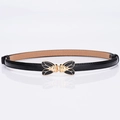 Eleganter schwarzer Leder-Damen-Gürtel mit goldener Schmetterlingsschließe für Kleider - Schwarz