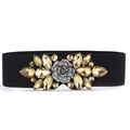 Cintura elastica larga con rosa in metallo argento e fibbia in strass dorati - Oro Champagne (Giallo)