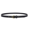 Cinturón fino de cuero sintético negro texturizado con hebilla de bronce para vestidos - Estándar / Negro