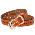 Women's orange genuine leather belt with hollow star patterns and gold oval buckle - Khaki / 110cm
