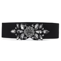 Cintura elastica da donna con fascia nera elasticizzata e fibbia floreale di strass - Grigio Argento (Nero)