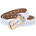Women's white leather belt with gold pin buckle and star stitching detail - White / 110cm