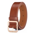 Classic brown leather belt featuring a polished gold metal pin buckle for jeans - Khaki Gold Buckle