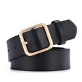 Slim black leather belt with golden square pin buckle for women and men jeans - Black Strap Gold Buckle