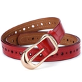 Women's thin red leather belt with star hollow design and polished gold metal buckle - Burgundy / 110cm