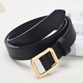 Minimalist black leather belt for women with elegant square light gold metal buckle - Gold Square Clasp