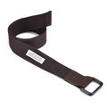 Dunkelbrauner Canvas-Gürtel mit schwarzer Doppel-D-Ringschnalle und weißem Logo-Label - 110cm / Kaffeebraun