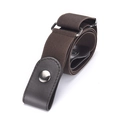 Detail of brown elastic no-buckle belt with leather ends and metal adjustment hardware - 60-80cm / Brown