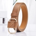 Cintura vintage in pelle marrone da donna con fibbia a D dorata e finitura testurizzata - Taglia unica / Cachi