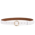 Minimalist white leather belt with round golden buckle for women's fashion outfits - 105cm / White