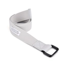 Light grey canvas web belt with black double D-ring buckle and industrial woven tag - White