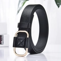 Cintura minimalista in pelle nera da donna con fibbia ovale in metallo dorato - Taglia unica / Nero