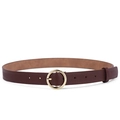 Ceinture classique en cuir marron foncé pour femme avec une boucle ronde en métal doré - 105cm / Café