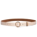 Ceinture tendance rose doré pour femme avec une boucle ronde dorée polie en PU - 105cm / Rose Clair