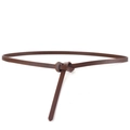 Slim brown leather waist belt for women with a minimalist knot closure design - Coffee