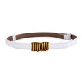 Slim white leather belt for women featuring a unique spiral gold-tone metal buckle - White / 100cm