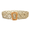 Bohemian khaki braided waist belt with a textured brown trapezoidal buckle for women - Pale Green / 103cm