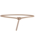 Minimalist light brown leather knot belt for women slim decorative tie waist strap - Khaki