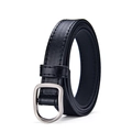 Chic black slim leather belt for women featuring a matte silver metal buckle and fine stitching - Black