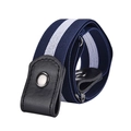 Elastic invisible belt in navy blue with white stripe and black leather buckle - 60-80cm / Blue White Blue
