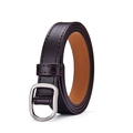 Deep brown leather belt with silver round buckle and double stitching for women - Coffee