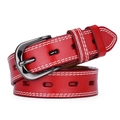 Cintura rossa vintage in pelle da donna con doppie cuciture e fibbia in metallo - 105cm / Rosso