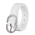 Classic white leather belt for women featuring a minimalist oval silver metal pin buckle - 105cm / White
