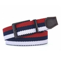 Elastic braided belt with red, navy and white stripes and black matte metal buckle - Braided Style / Red Blue White Stripe (Black Buckle)