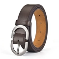 Vintage dark brown leather belt with double oval silver buckle for jeans and trousers - 105cm / Coffee