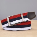 Elastic braided golf belt with red, navy blue, and white stripes and a metal pin buckle - Braided Style / Red Blue White Stripe (Silver Buckle)