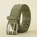 Cinturón de lona verde militar con hebilla de doble pasador y ojetes de estilo industrial - 105cm / Verde