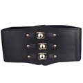 Cintura a corsetto larga elastica nera con fibbie dorate vintage per abiti e cappotti - Stile Tripla Fibbia in Metallo