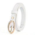 Minimalist white leather skinny belt for women with elegant golden oval buckle - White