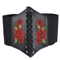 Cintura a corsetto nera vintage con ricamo floreale e lacci per abiti da donna - Stile Ricamato Floreale