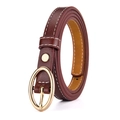 Cintura sottile da donna in pelle marrone rossiccio scuro con fibbia ovale oro e cuciture - Borgogna