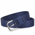 Women's navy blue woven canvas belt with a polished silver metal pin buckle for casual wear - 105cm / Navy Blue