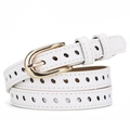 Cintura sottile bianca da donna con fori decorativi e fibbia dorata a ferro di cavallo - Bianco / 105cm