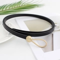 Slim black waist belt for women with elegant light gold water-drop shaped metal buckle - 110cm / Black