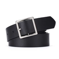Classic black leather belt with a polished silver square buckle on white background - 105 / Black