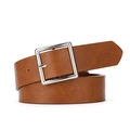 Classic brown leather belt for women featuring a polished silver square pin buckle - 105 / Khaki