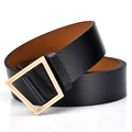 Cinturón ancho de cuero PU negro para mujer con hebilla metálica cuadrada en color dorado - 105cm / Negro