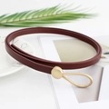 Elegant wine red leather slim waist belt for women with unique gold-tone metal hardware - 110cm / Reddish Brown
