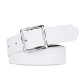 Minimalist white leather waist belt for women with silver square metal pin buckle - 105 / White