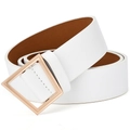 Cinturón minimalista de cuero PU blanco para mujer con hebilla cuadrada dorada - 105cm / Blanco