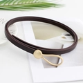 Slim dark brown leather waist belt for women with elegant matte gold circular buckle - 110cm / Dark Coffee