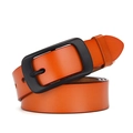 Classic leather belt in bright orange with a sleek matte black rectangular pin buckle - Khaki / 110cm