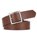 Classic brown PU leather belt with a polished silver square pin buckle for women - 105 / Coffee